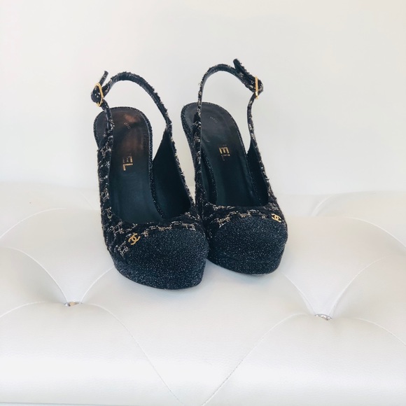 CHANEL Cap Toe Tweed Platform Slingback - Picture 3 of 13